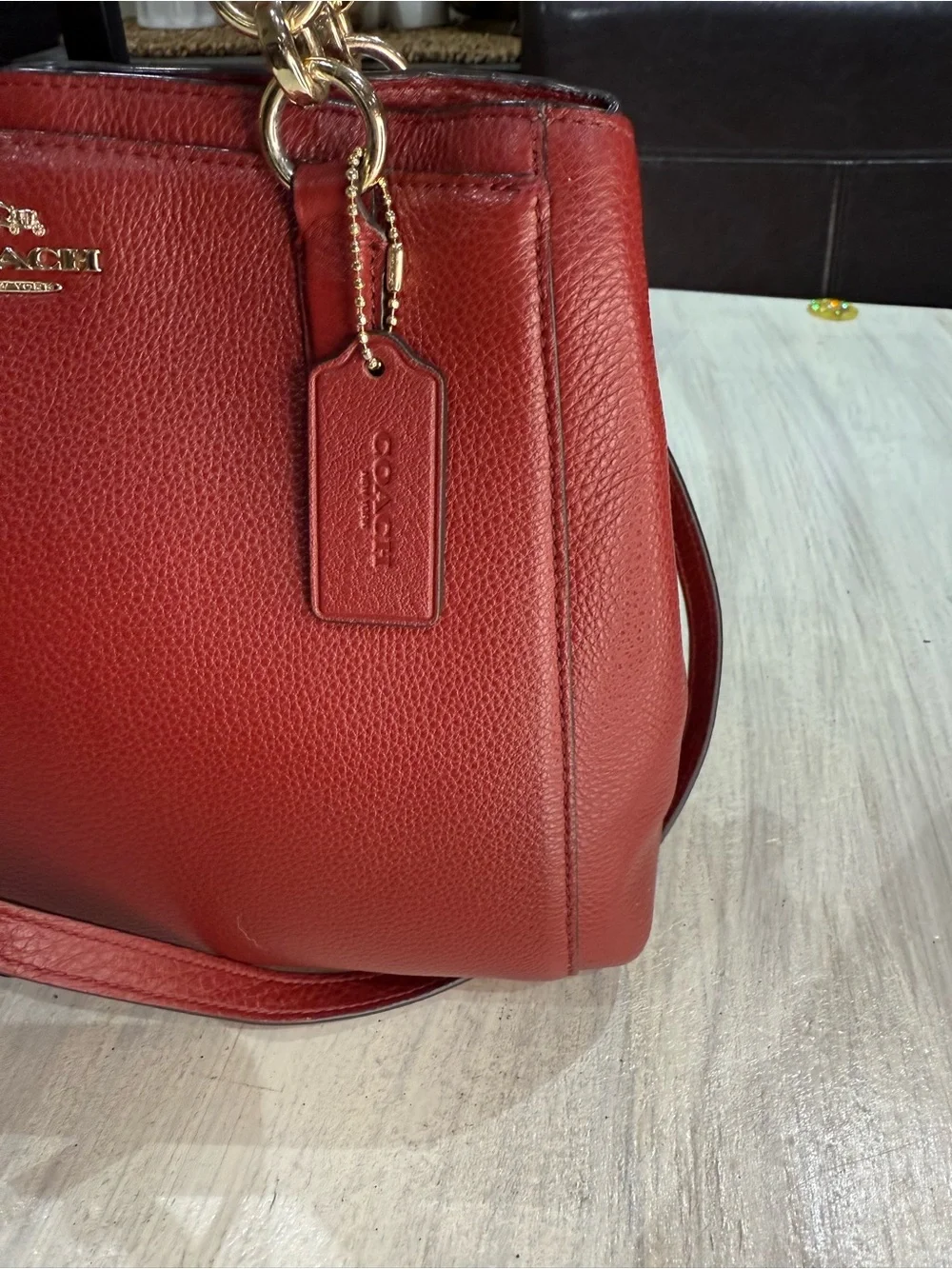 Coach Christie Red Pebbled Leather Carryall Satchel with Gold Hardware-EUC